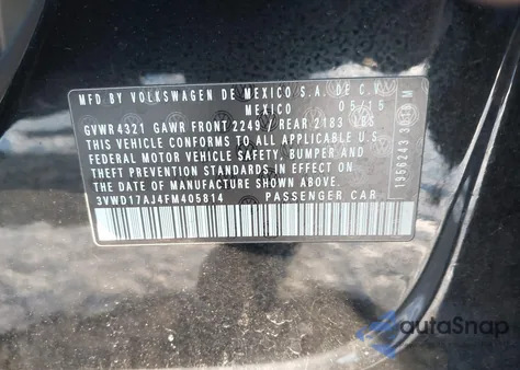 2015 Volkswagen Jetta 1.8T Sport from USA, damaged, VIN 3VWD17AJ4FM405814